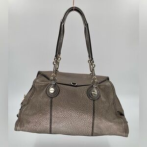 Pristine Borbonese Authentic Leather Bag w/Silver Chain Shoulder Staps